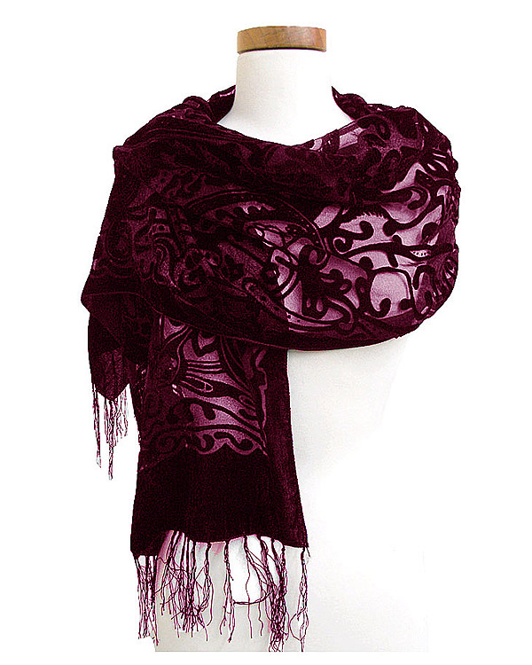 Antique pattern 100% velvet burnout scarf