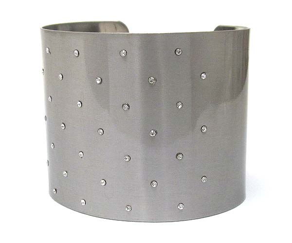 Architectural crystal stud metal cuff bangle bracelet - wear resistant electro plating