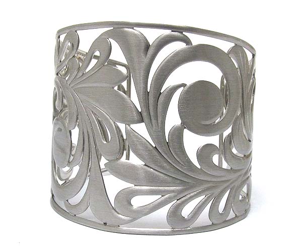 Metal filigree multi flower and leaf cuff bangle bracelet - wear resistant electro plating