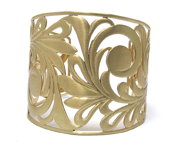 Metal filigree multi flower and leaf cuff bangle bracelet - wear resistant electro plating