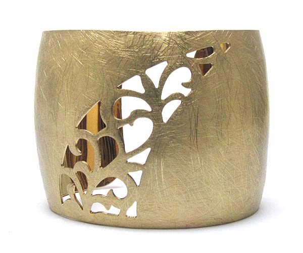 Metal filigree leaf scratch cuff bangle bracelet - wear resistant electro plating