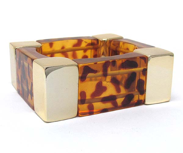 Leopard pattern print square acryl stretch bracelet