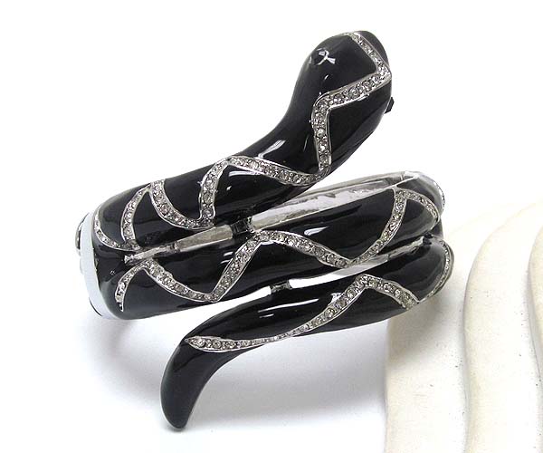 Crystal and epoxy deco snake wrap hinge bangle bracelet - wear resistant electro plating