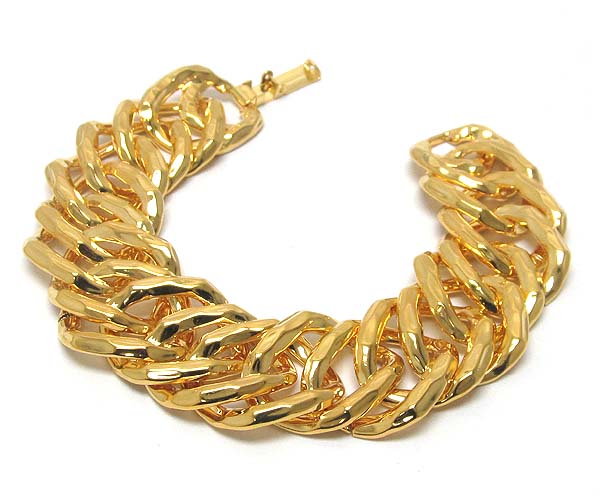 Massive style smooth edge luxury gold metal chain link bracelet - wear resistant electro plating