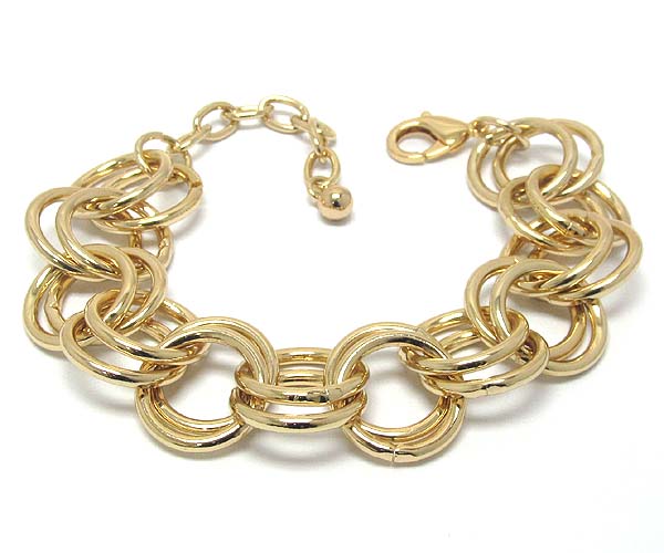 Massive style smooth edge luxury gold metal double chain link bracelet - wear resistant electro plating