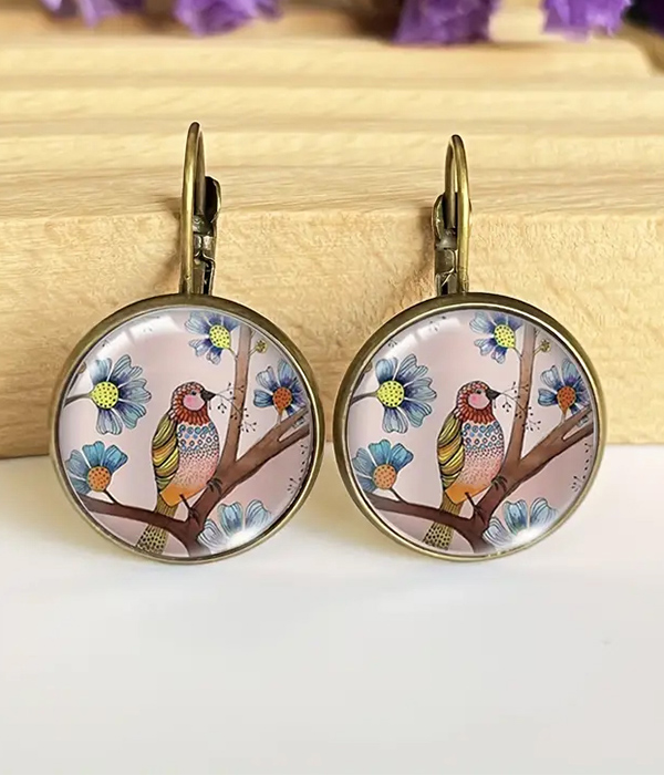 Vintage bird and flower earring