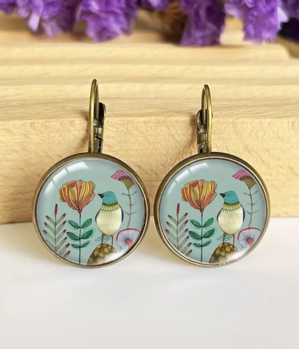 Vintage bird and flower earring