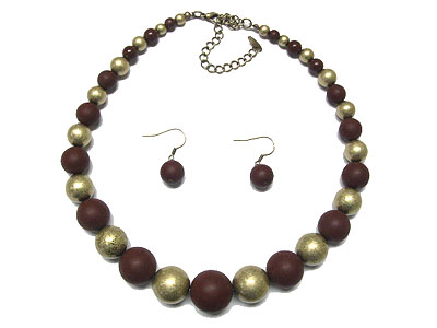 Enameled metal ball necklace and earring set