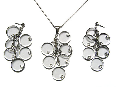 Multi crystal circle metal dangle necklace and earring set