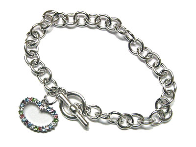 Crystal round charm toggle bracelet