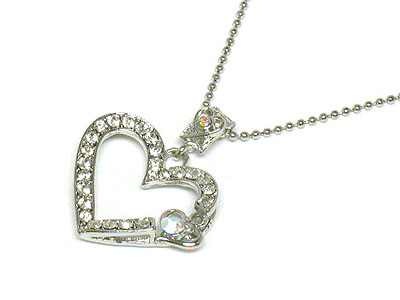 Crystal heart and small dangling heart on side necklace