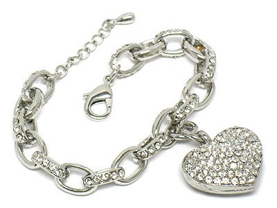 Crystal heart and big crystal chain link bracelet