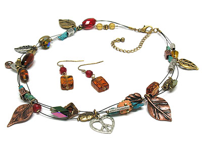 Multi colored metal and glass charm necklace set