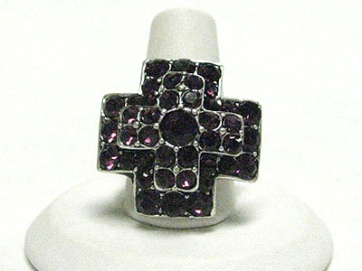 Crystal double cross adjustable size ring