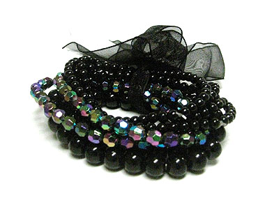 Multi row pearl beads stretch bracelet