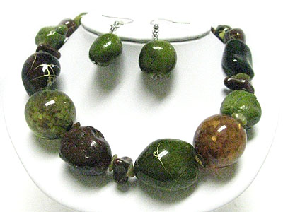 Natural stone and glass ball link necklace set