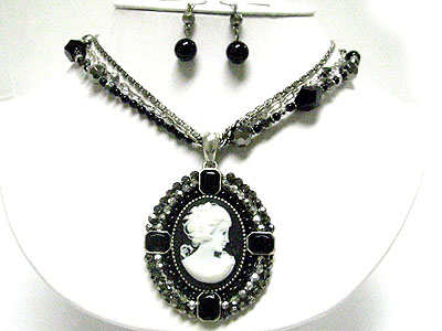 Beads art cameo pendant neckalce set