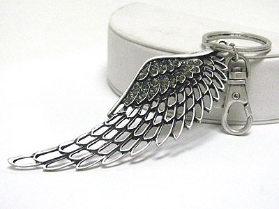 Crystal stud angel wing key chain charm