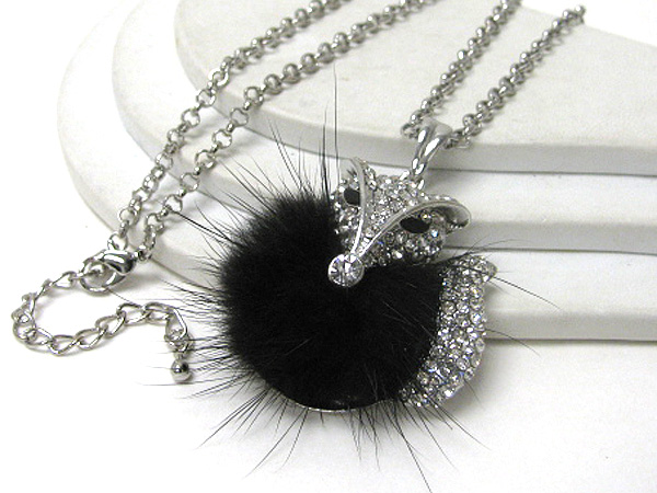 Crystal deco and fur body fox necklace