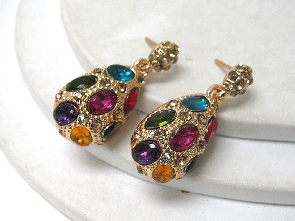 Crystal and glass deco tear drop earring