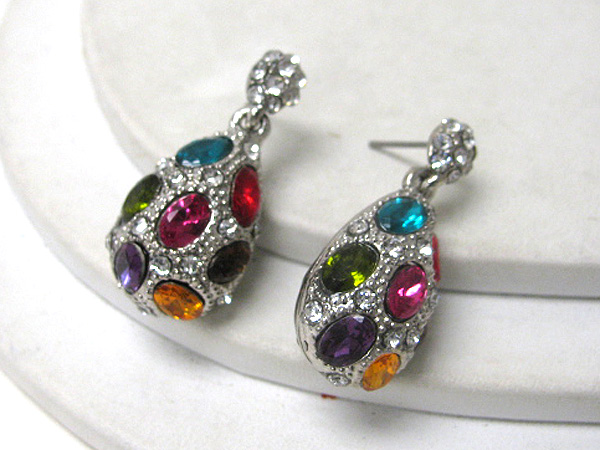 Crystal and glass deco tear drop earring