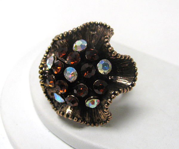 Crystal center stud flower adjustable ring