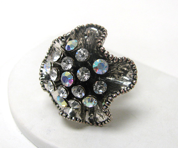 Crystal center stud flower adjustable ring