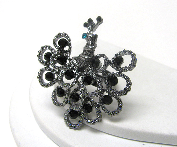 Crystal deco peacock adjustable ring