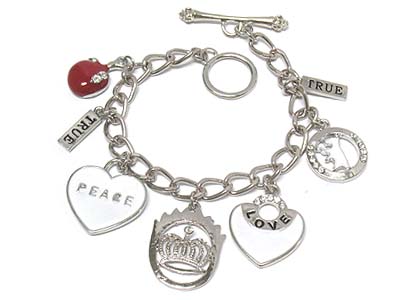 Crystal deco epoxy cover and message charms toggle bracelet