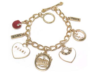 Crystal deco epoxy cover and message charms toggle bracelet