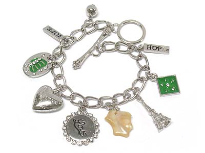 Crystal deco multi shape charm toggle bracelet 