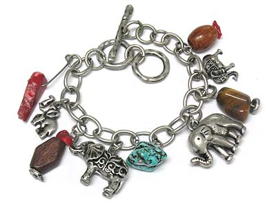 Multi casting elephant charms toggle bracelet