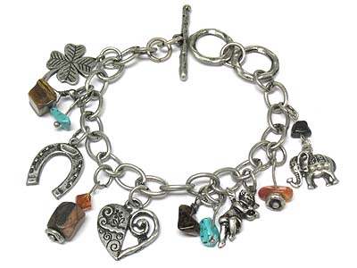 Multi shape casting metal charms toggle bracelet