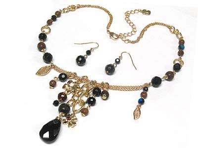 Multi strand acryl beads drop necklace and earring set