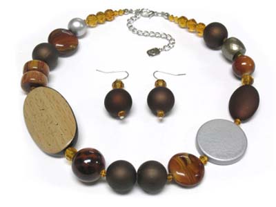 Multi shape beads and marble necklace and earring set 