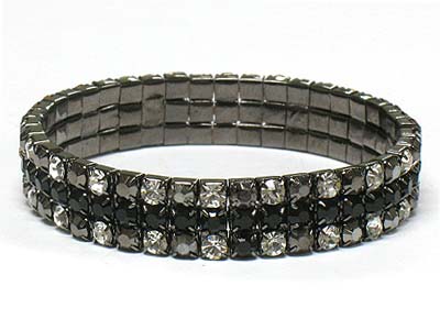 Crystal three line rhinestone stretch bracelet