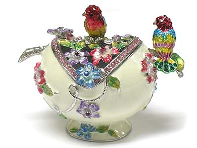 Crystal and epoxy cover flowers and birds deco jewelry box