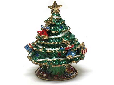 Crystal and small charm deco x-mas tree jewelry box