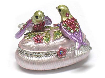 Crystal birds deco small jewelry box