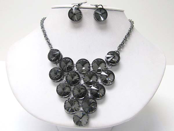 Cascade round glass stone drop necklace earring set 