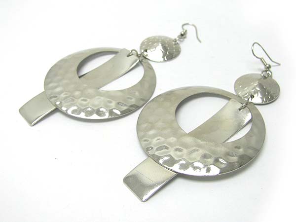 Hammered metal hoop and bar drop earring - hoops