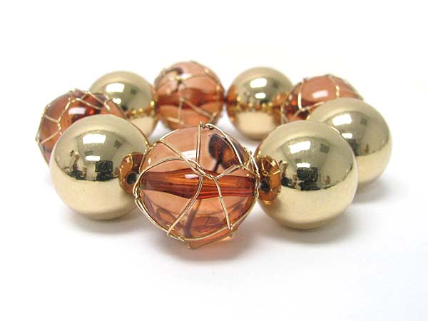 Metal and wired glass ball link stretch bracelet