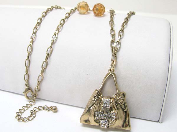 Crystal stud handbag pendant long chain necklace