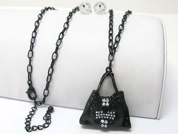 Crystal stud handbag pendant long chain necklace