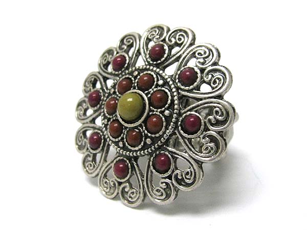 Seed stone deco metal filigree stretch ring