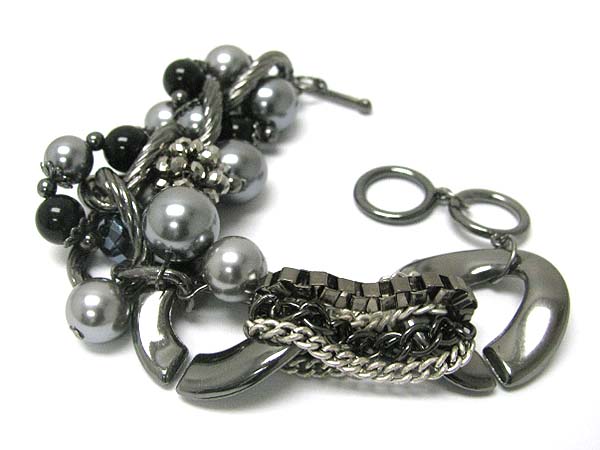 Pearl beads dangle box  and mixed tangled chain link bracelet