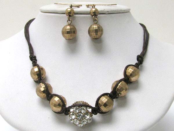 Crystal ball and facet metallic ball thread neckalce earring set