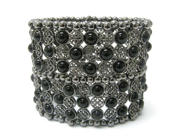 Round stone stud metal filigree tall stretch bracelet