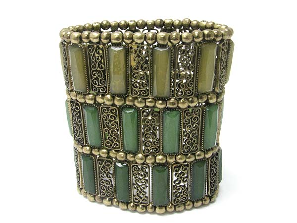 Long stone deco metal filigree tall stretch bracelet