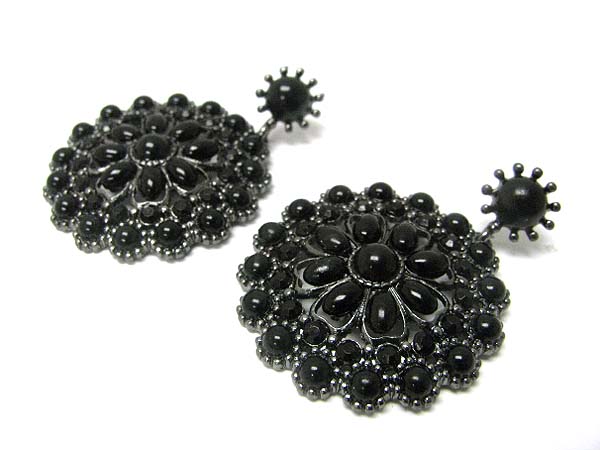 Seed stone flower deco round  drop earring